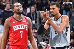 解说：KD最后几球的处理有些问题 但更严重的是火箭对篮板的控制